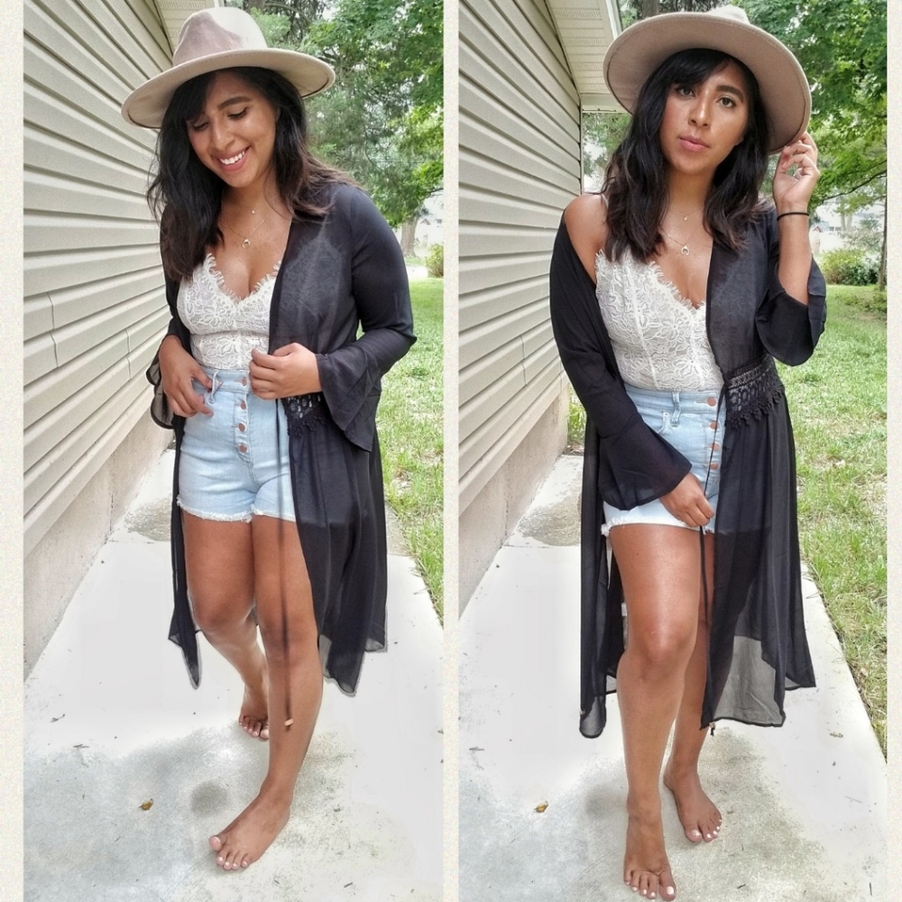 BEAUTY FROM ASHES BLACK CHIFFON CARDIGAN - Picture 1 of 15